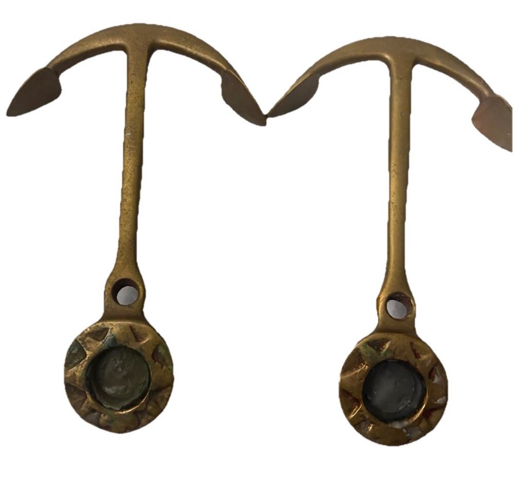 (2) Vintage Brass Anchor Candle Holder Set Nautical Home Decor Theme